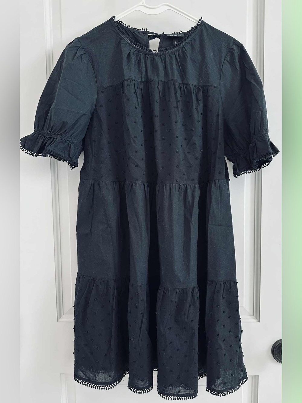Who What Wear Black Swiss Dot Tiered Dress Size L